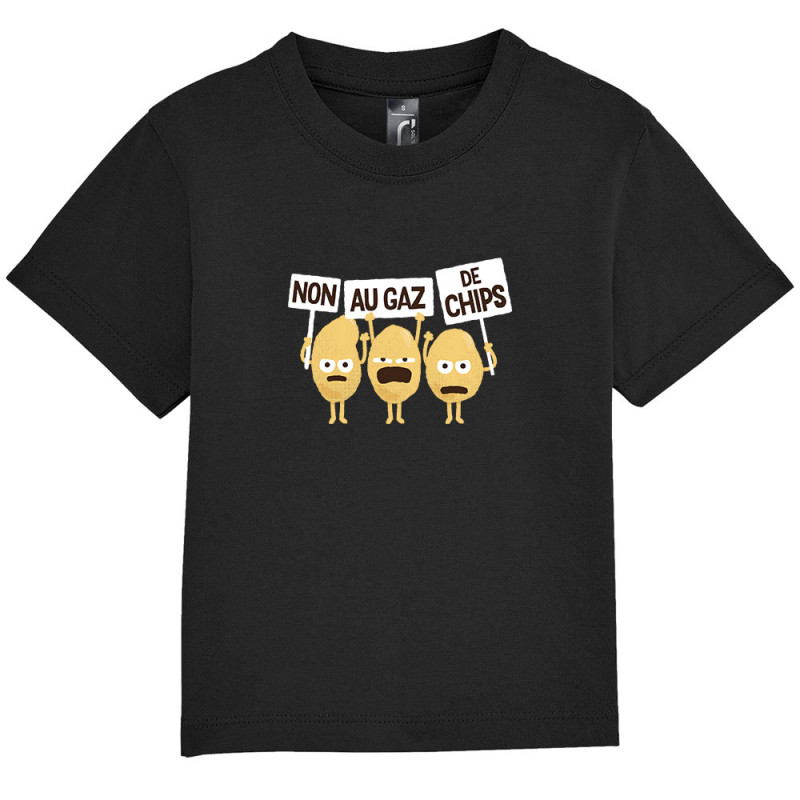 T-shirt bébé noir Non au gaz de chips (Alex Kidd,Humour,Fruits & Légumes)