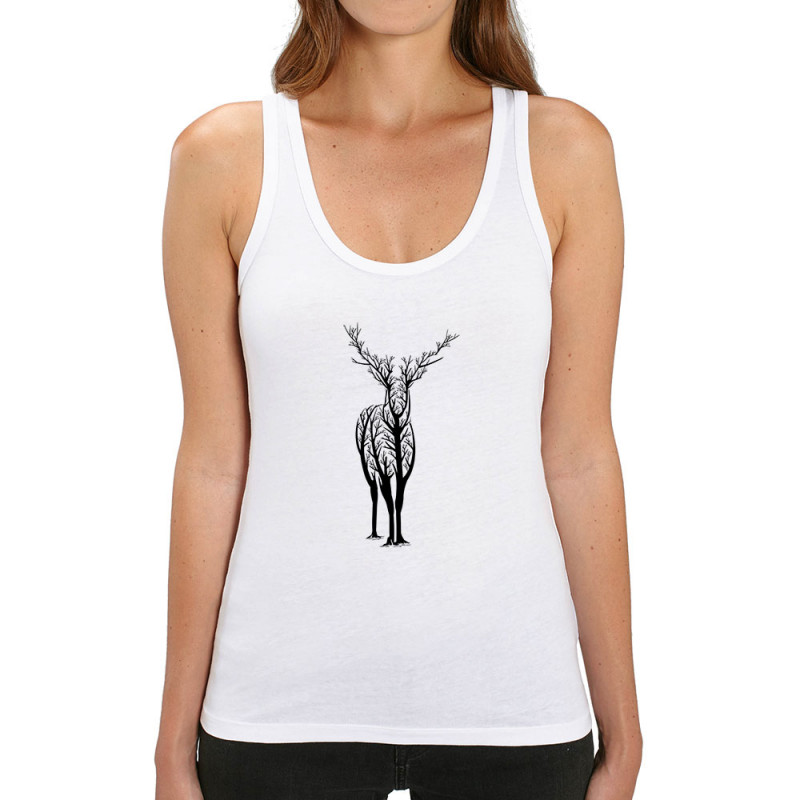 Débardeur femme coton bio blanc Deer Trees (Caffein Art,Animaux)