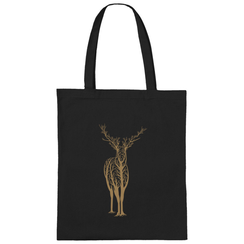 Sac shopping en toile noir Deer Trees (Caffein Art,Animaux)