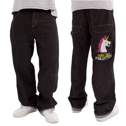 Baggy denim noir Ca va chier des paillettes (Animaux,Humour,Amazon,Zewa)