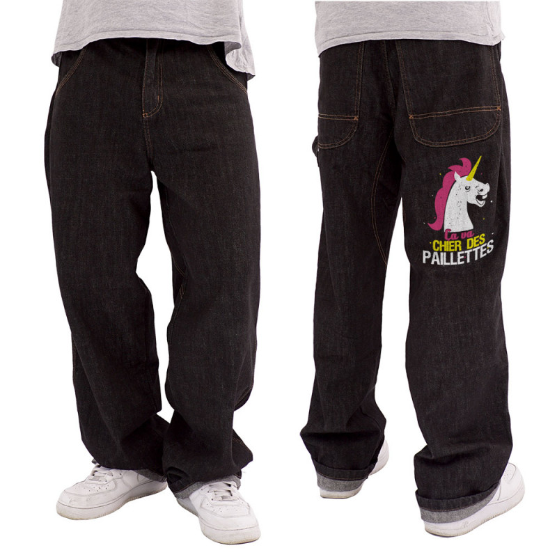 Baggy denim noir Ca va chier des paillettes (Animaux,Humour,Amazon,Zewa)