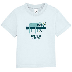 T-shirt bébé bleu ciel Born to be a Larve (Alex Kidd,Animaux,Humour,Paresse)