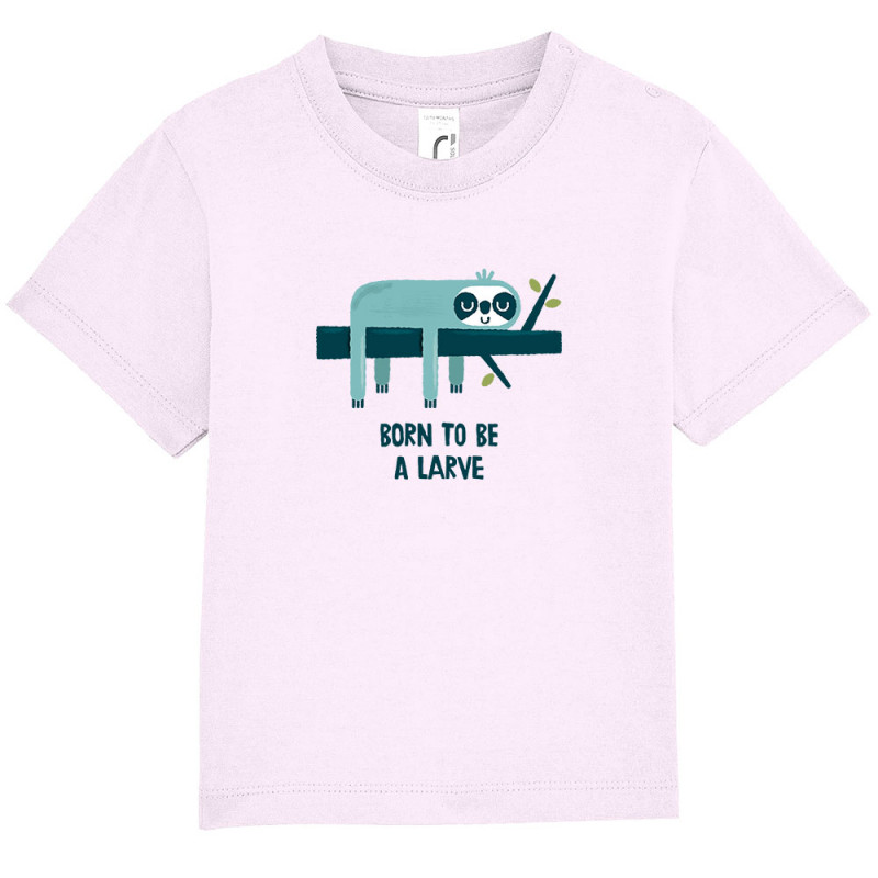 T-shirt bébé rose pale Born to be a Larve (Alex Kidd,Animaux,Humour,Paresse)