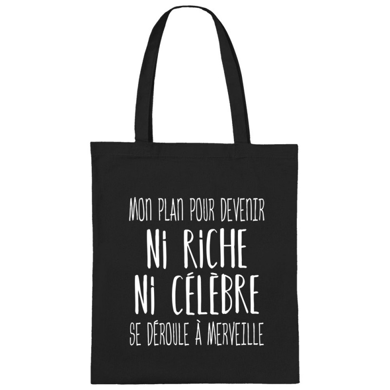 Sac shopping en toile noir Mon plan pour devenir ni riche (Gondrax,Humour,Slogans Débiles)
