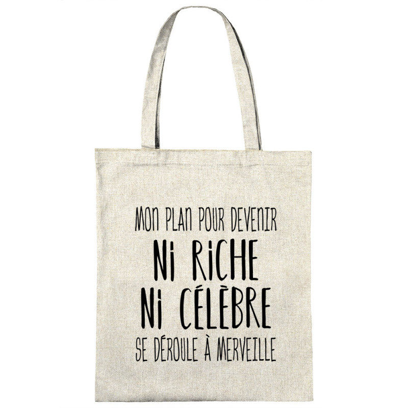 Sac shopping en toile naturel Mon plan pour devenir ni riche (Gondrax,Humour,Slogans Débiles)