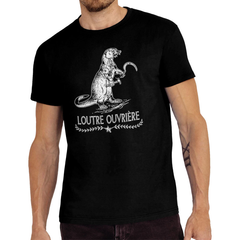Tee-shirt homme noir Loutre Ouvrière (Gondrax,Les Bébêtes,Animaux,Humour)