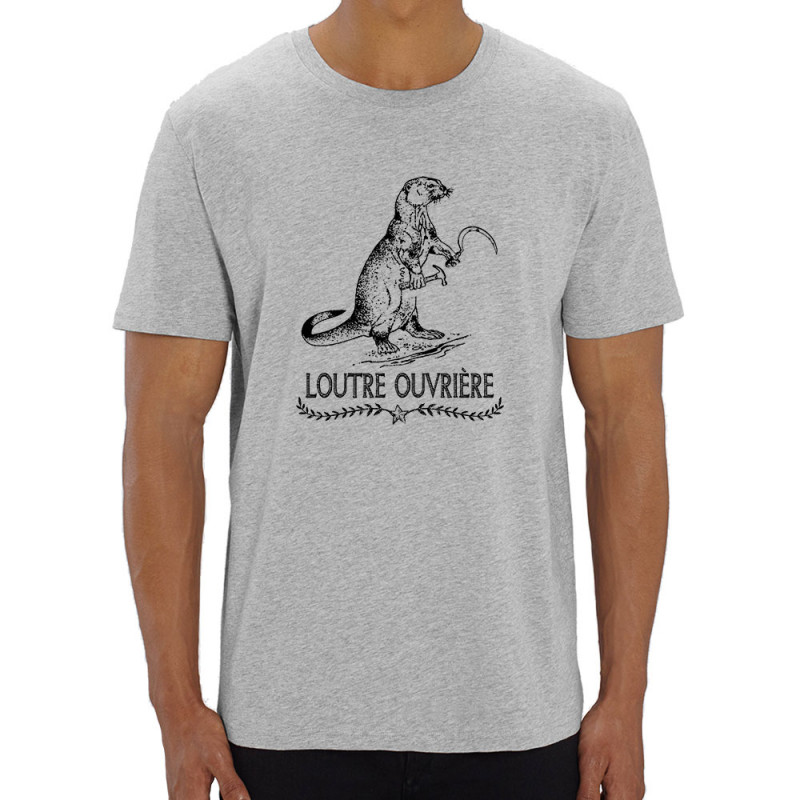 T-shirt homme coton bio gris chiné Loutre Ouvrière (Gondrax,Les Bébêtes,Animaux,Humour)