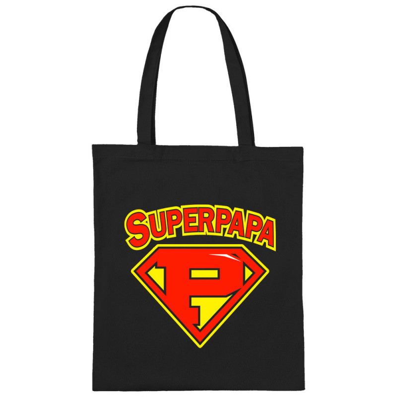Sac shopping en toile noir Super Papa (Gondrax,Slogans Débiles,Humour,Fête des pères,Détournements,Papa Maman Papy Mamie)