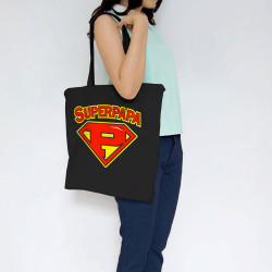 Sac shopping en toile noir Super Papa (Gondrax,Slogans Débiles,Humour,Fête des pères,Détournements,Papa Maman Papy Mamie)