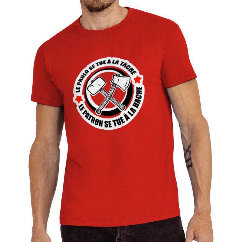 Tee-shirt homme rouge Le prolo se tue à la tâche (Slogans engagés)