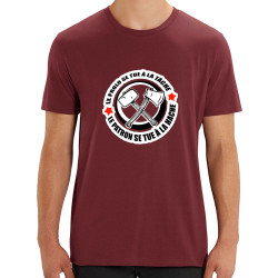 T-shirt homme coton bio bordeaux Le prolo se tue à la tâche (Slogans engagés)