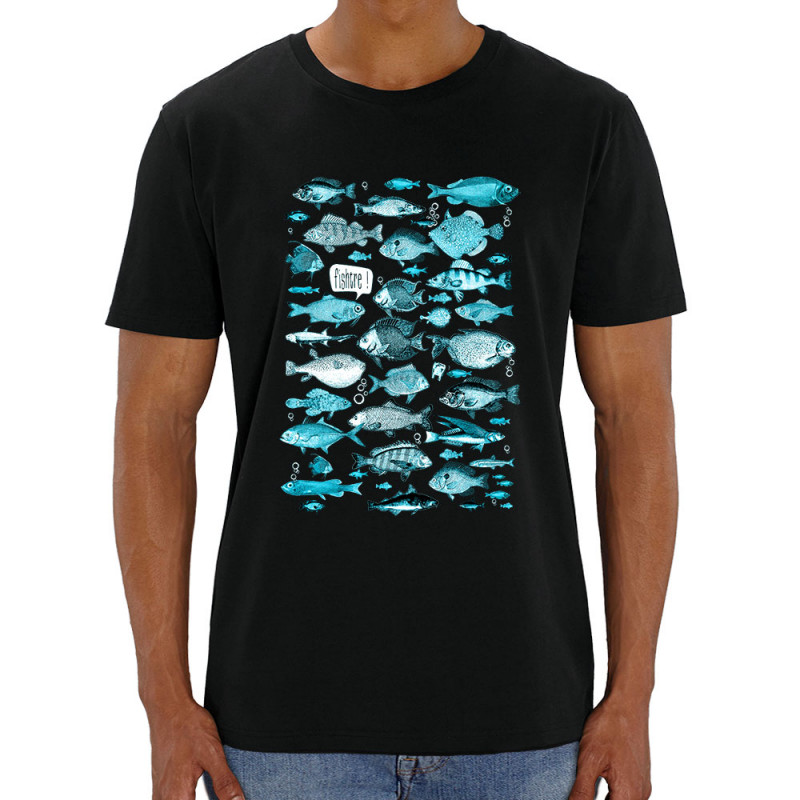 T-shirt homme coton bio noir Fishtre (Gondrax,Les Bébêtes,Animaux)