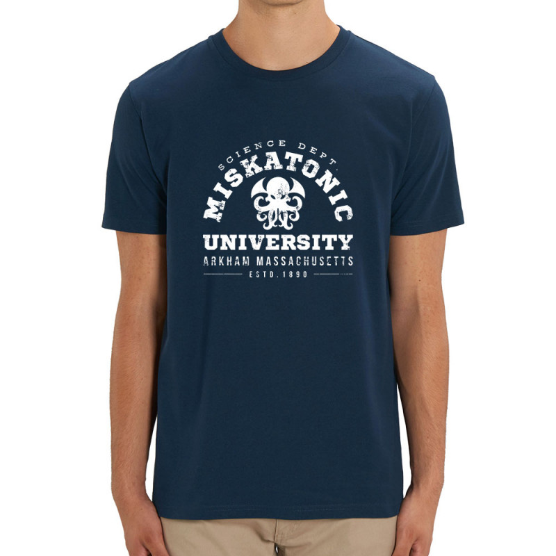 T-shirt homme coton bio bleu marine Miskatonic University (Alex Kidd,Films/Séries)