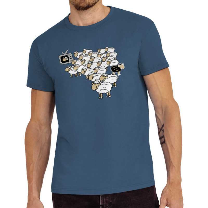 Tee-shirt homme bleu denim Moutons (Gondrax,Humour,Slogans engagés,Animaux)