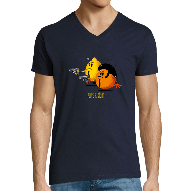 T-shirt homme col V bleu marine Pulpe Fiction (Gondrax,Fruits & Légumes,Films/Séries)