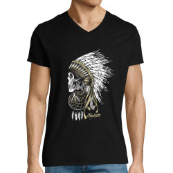 T-shirt homme col V noir Bad River - Chief Skull (Simon,Bad River,Ethnique)