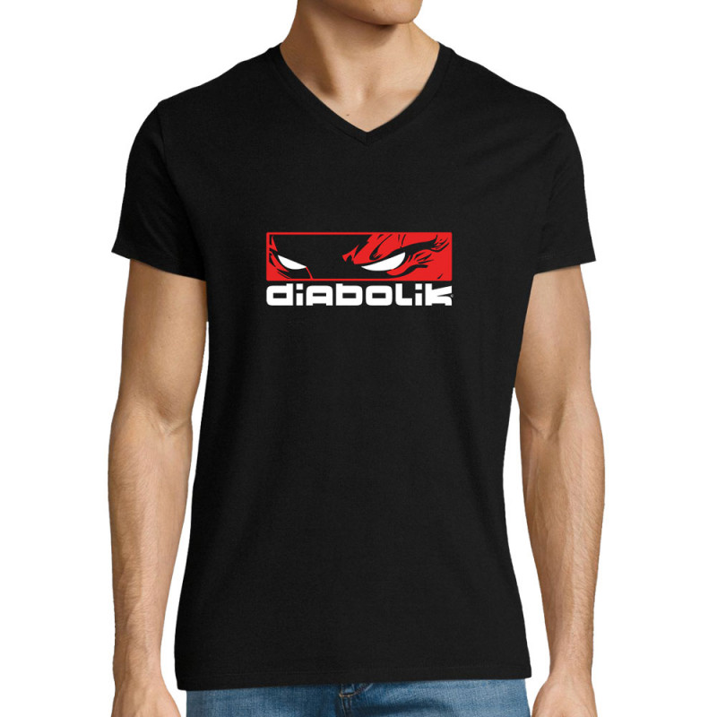 T-shirt homme col V noir Diabolik - Heros (Diabolik)