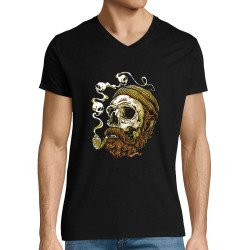 T-shirt homme col V noir Santa Muerte - Smoking Skull (Santa Muerte,Têtes de morts)