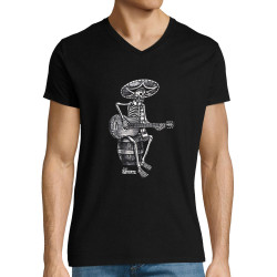 T-shirt homme col V noir Santa Muerte - El Guitarrista (Santa Muerte,Têtes de morts,Rock & Punk)