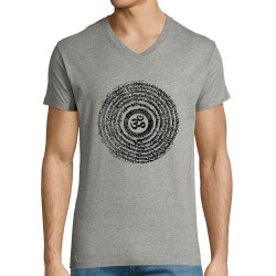 T-shirt homme col V gris chiné Ohm Spiral (Ethnique,teufeur)