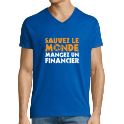 T-shirt homme col V bleu royal Sauvez le monde (Ted Boundy,Slogans engagés,Humour)