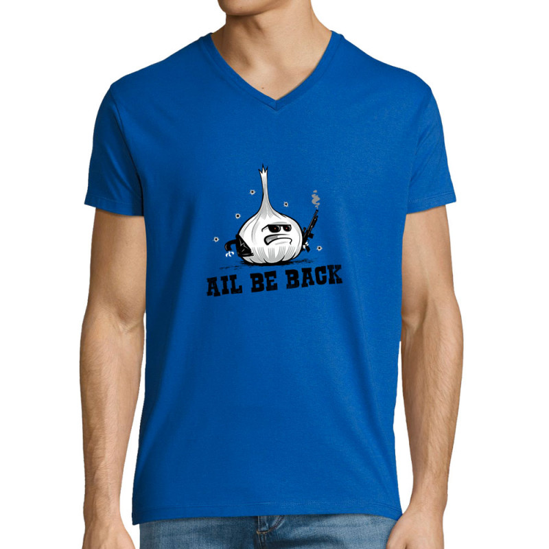 T-shirt homme col V bleu royal Ail Be Back (Ted Boundy,Fruits & Légumes,Humour)
