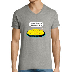 T-shirt homme col V gris chiné Ça veut dire quoi thermostat 7 (Ted Boundy,Animaux,Humour,Fruits & Légumes)
