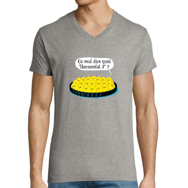 T-shirt homme col V gris chiné Ça veut dire quoi thermostat 7 (Ted Boundy,Animaux,Humour,Fruits & Légumes)