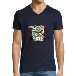 T-shirt homme col V bleu marine Lucky Alice Cat (Le Duc,Animaux,Chats)