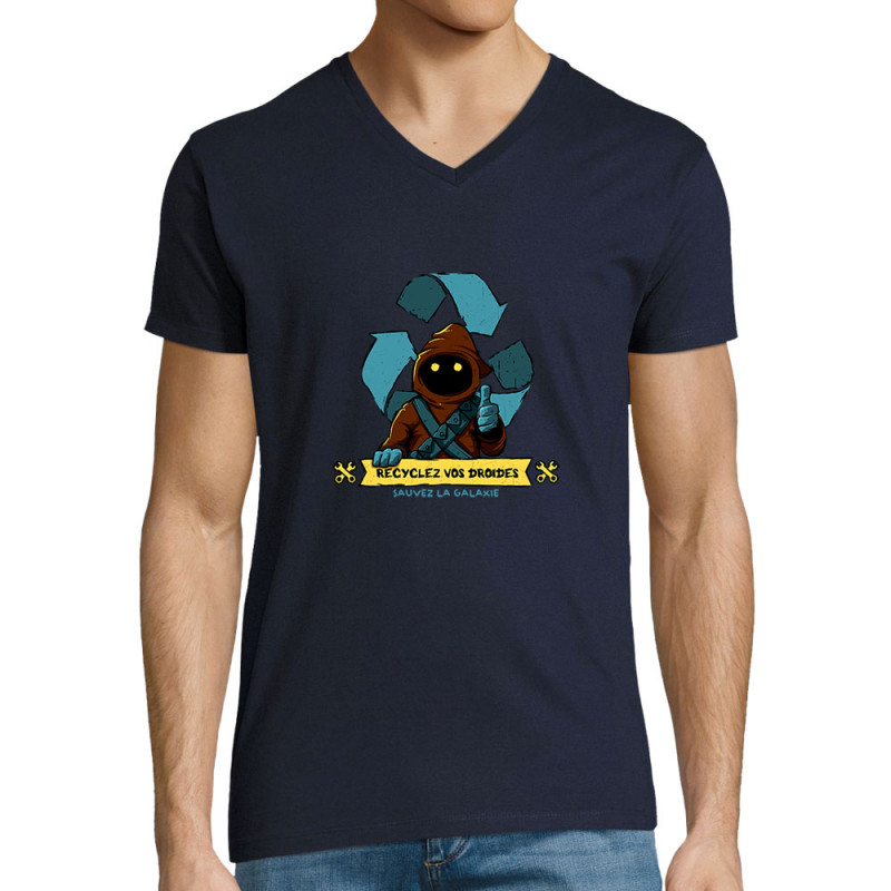 T-shirt homme col V bleu marine Recyclez vos droides (Le Duc,Films/Séries,Star Wars)