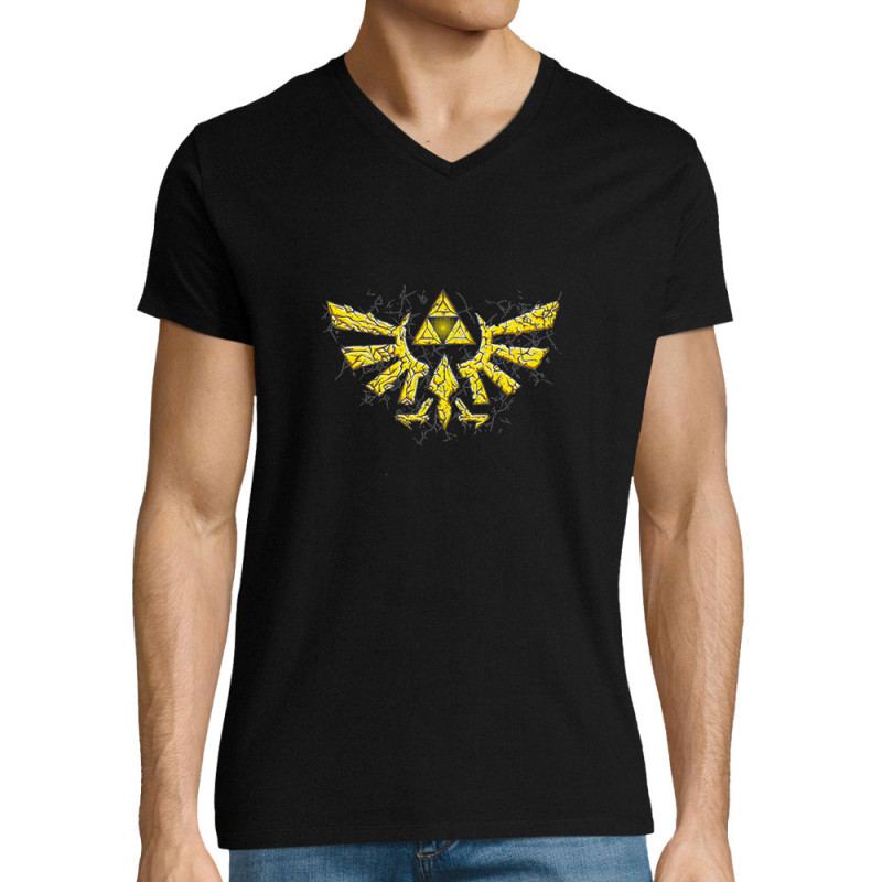 T-shirt homme col V noir Triforce Stone (Le Duc,Jeux Vidéo / Geek)