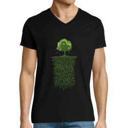 T-shirt homme col V noir Know Your Roots (Ecologie,Ethnique)