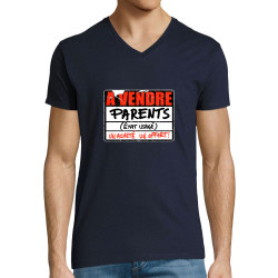 T-shirt homme col V bleu marine A vendre parents (Gondrax,Humour)