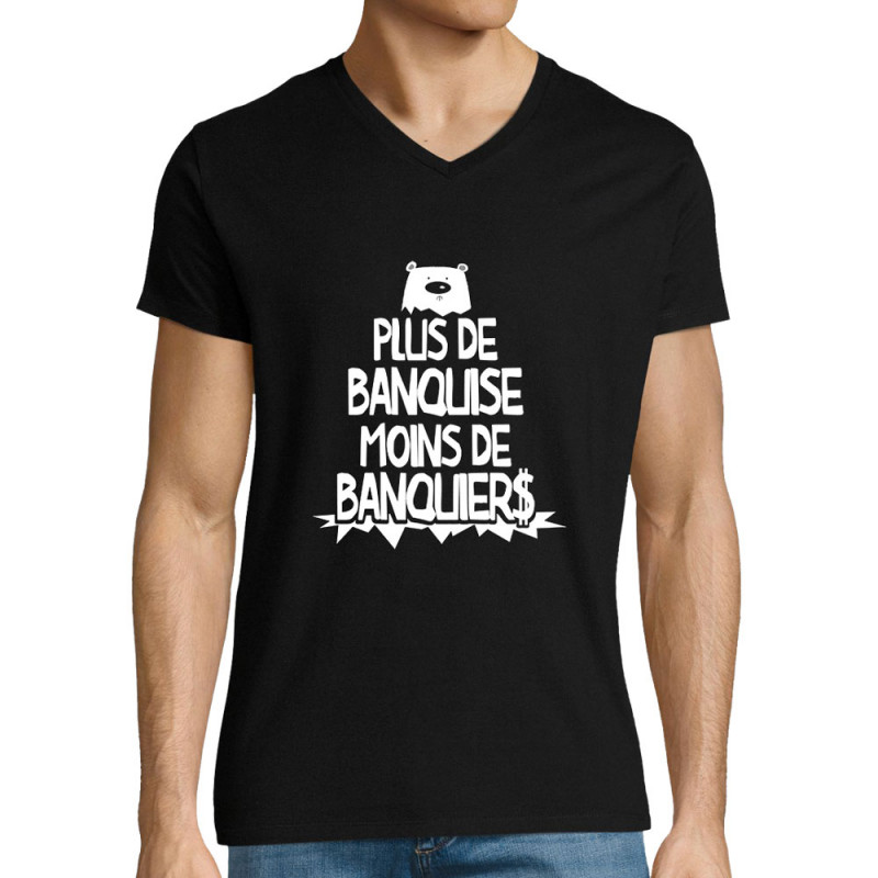 T-shirt homme col V noir Plus de banquise (Gondrax,Slogans engagés,Ecologie)