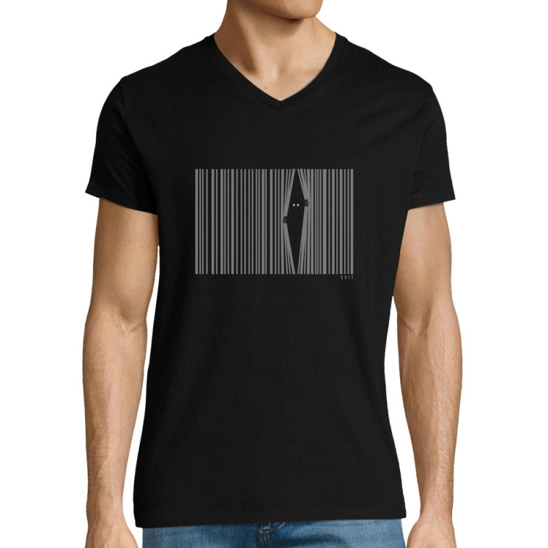 T-shirt homme col V noir Exit (Gondrax,Slogans engagés)