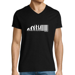 T-shirt homme col V noir Evolution code barre (Gondrax,Slogans engagés,Evolution)