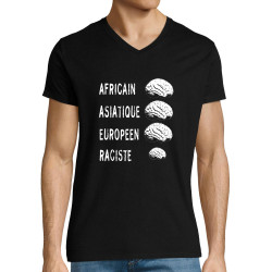 T-shirt homme col V noir Raciste Cerveaux (Gondrax,Slogans engagés)