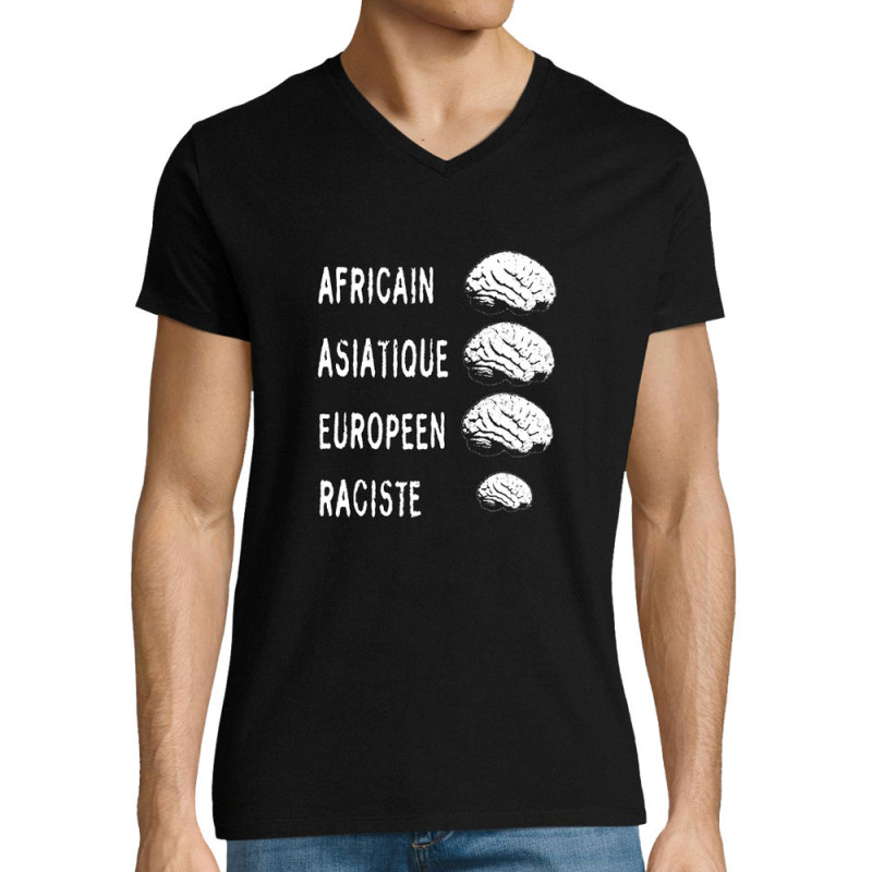 T-shirt homme col V noir Raciste Cerveaux (Gondrax,Slogans engagés)