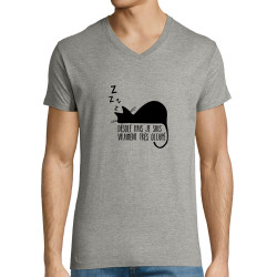 T-shirt homme col V gris chiné Désolé mais je suis très occupé (Gondrax,Animaux,Humour,Chats,Paresse)