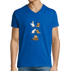 T-shirt homme col V bleu royal Fusion (Pandaluna,Animaux,Humour,Manga Kawaï japan)