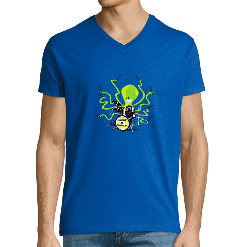 T-shirt homme col V bleu royal Poulpy Drum (Animaux,Humour,Ted Boundy)