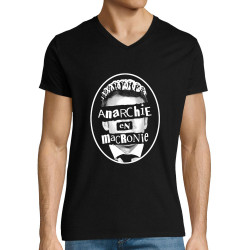 T-shirt homme col V noir Anarchie en Macronie (Gondrax,Slogans engagés,Humour)