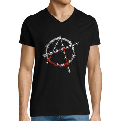 T-shirt homme col V noir Anarchie Barbelés (Rock & Punk,Slogans engagés)