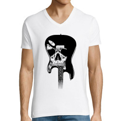 T-shirt homme col V blanc Dead Guitar (Rock & Punk,Têtes de morts)