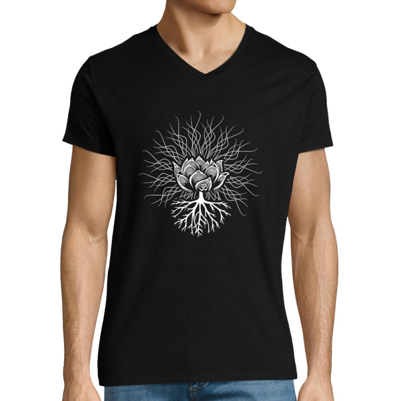 T-shirt homme col V noir Ohm Pagan (Gondrax,Ethnique)