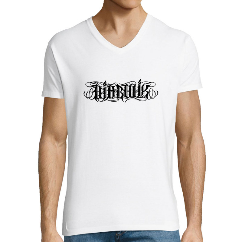 T-shirt homme col V blanc Wire Lettering (Diabolik)