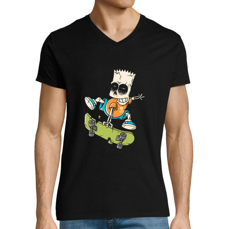 T-shirt homme col V noir Simpskull Skate (Films/Séries,Skate)