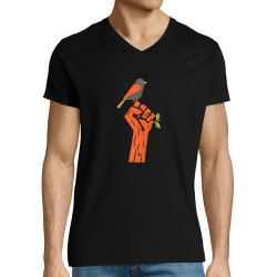 T-shirt homme col V noir Résiste (Alex Kidd,Ecologie)