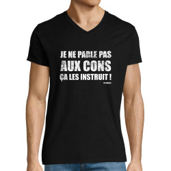 T-shirt homme col V noir Je ne parle pas aux cons (Gondrax,Films/Séries,Slogans Débiles)