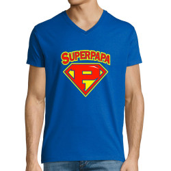 T-shirt homme col V bleu royal Super Papa (Gondrax,Slogans Débiles,Humour,Fête des pères,Détournements,Papa Maman Papy Mamie)